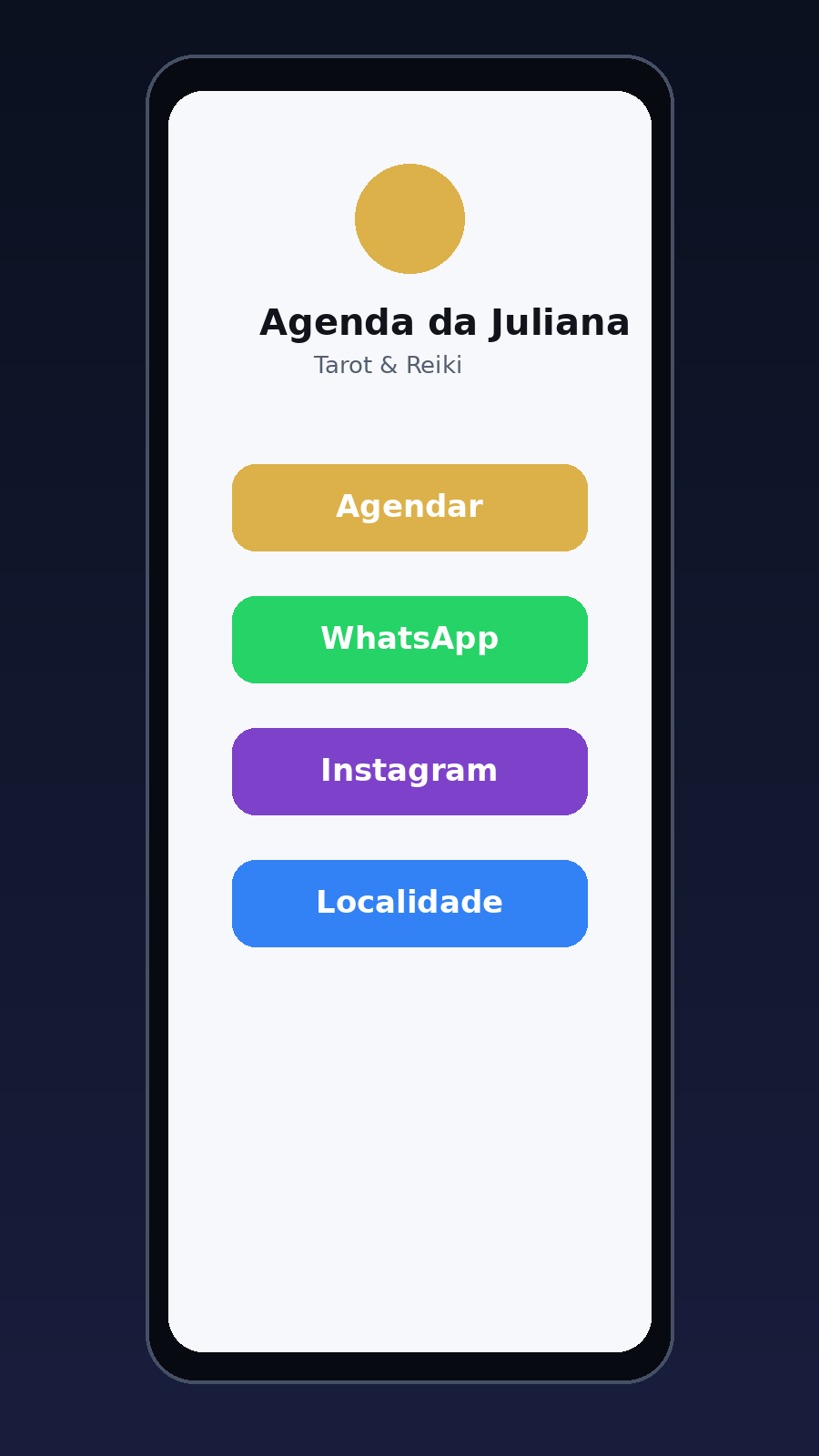 Página do profissional em versão mobile com botões de agendamento, WhatsApp, Instagram e localidade